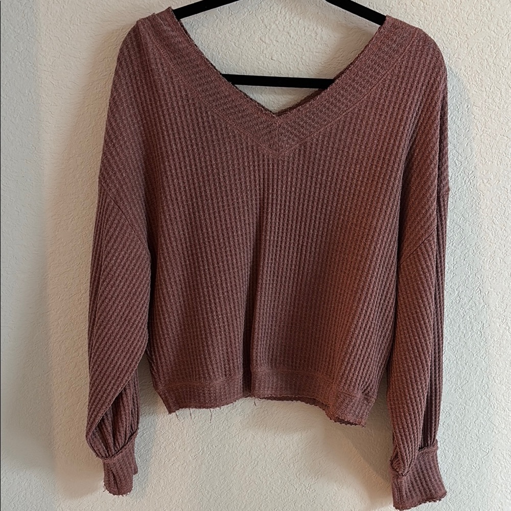 Waffle Mauve V-Neck Sweater